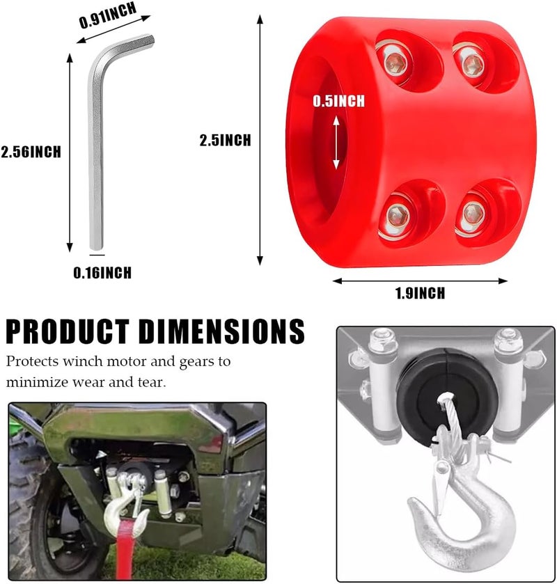ZNDAW Winch Stopper for Cable, Rubber Winch Cable Stopper with Allem Wrench for Synthetic Rope and Wire, Wearproof Stopper Winch Saver Protect Towing Hook Univeral for ATV UTV (Red) - Image 2